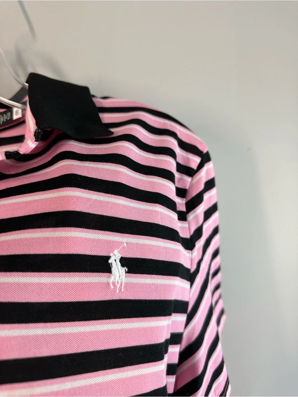 NWT RLX Ralph Lauren Pink And Black Stripe Polo Shirt Size L Golf